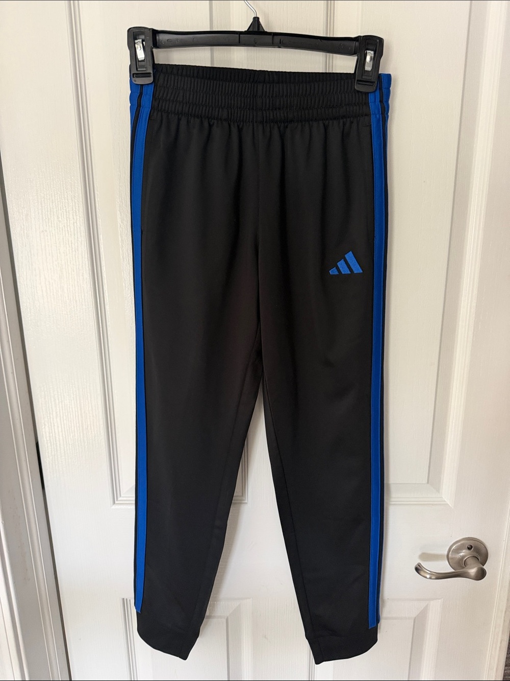adidas Black Joggers with Blue Side Stripes